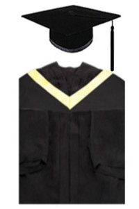 個人設計教育大學教育學院文學學士畢業袍  黑色灰泥板帽黑色辮子和流蘇 淡黃色披肩 文憑畢業袍製衣廠DA197